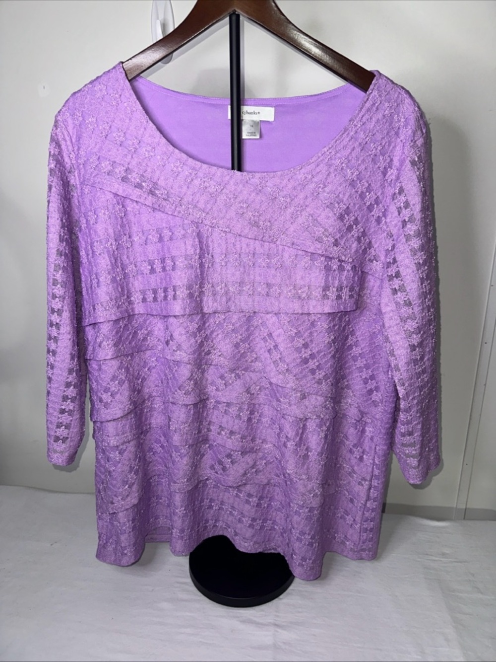 CJ Banks Lavender Lace-Overlay Tunic Top